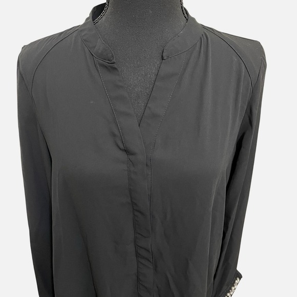 New Directions Button Up‎ Chiffon Shirt High Low Pleated Back Rhinestone Small - Picture 5 of 12